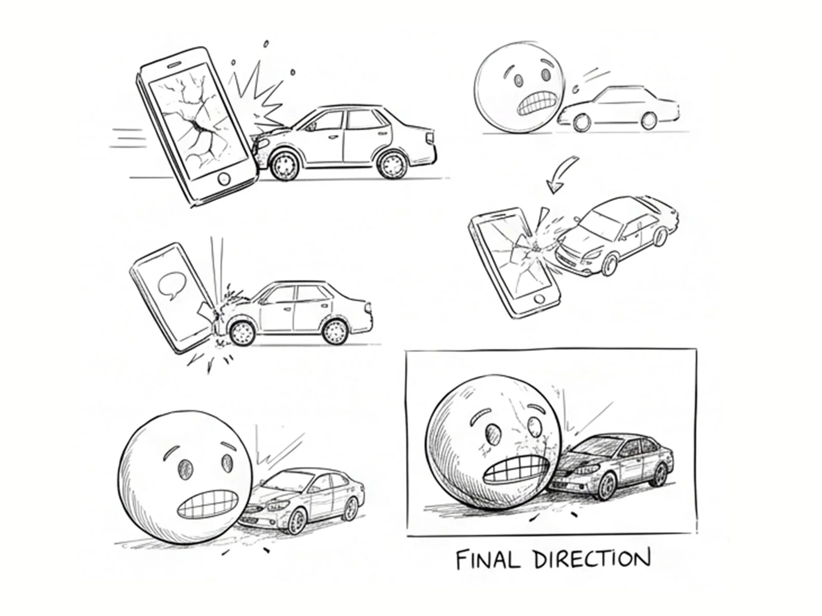 Research references, distracted driving statistics, eye-tracking studies, emotional response research
