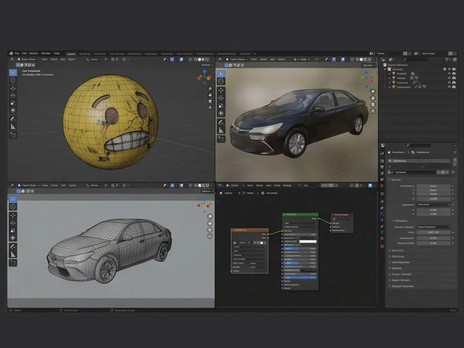 Concept sketch of CGI emoji character on collision course with CGI vehicle, night street