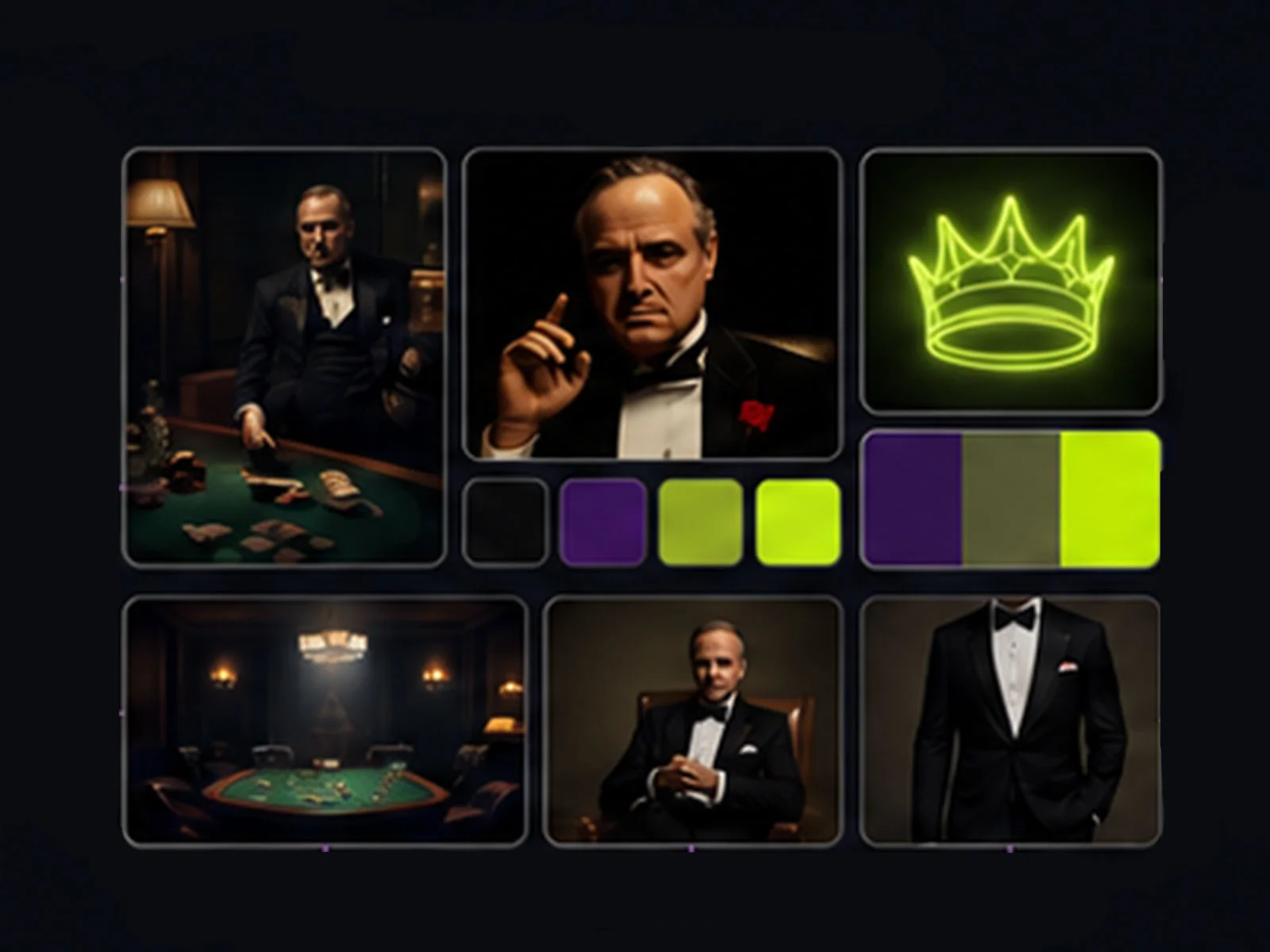 Concept development grid showing pose iterations and lighting studies